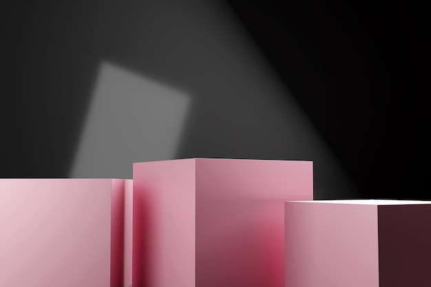 Three pink square stands on black background d render