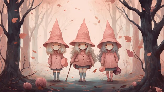 Three Pink Witches in the Enchanted Forest