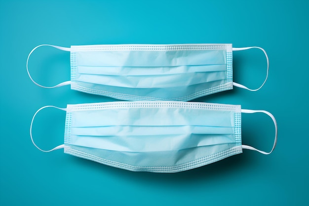 Three Plastic Surgical Masks Against Turquoise Background