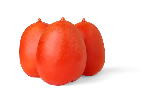 Three plum tomatoes isolated on white surface