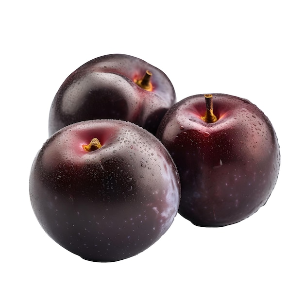 Three plums are on a white background