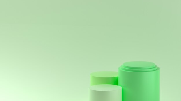 Three podium with green background for product display or showcase