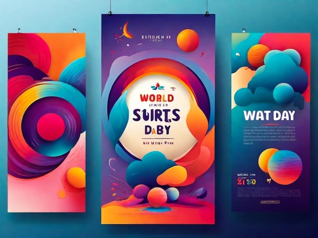 Photo three posters of world surfs surf and the words worlds beach on them