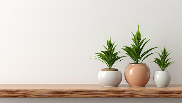 Three Potted Plants on Wooden Shelf