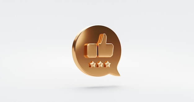 Three premium quality gold star rate icon symbol or customer review experience business service excellent feedback on best rating satisfaction background with flat design ranking sign. 3D rendering.