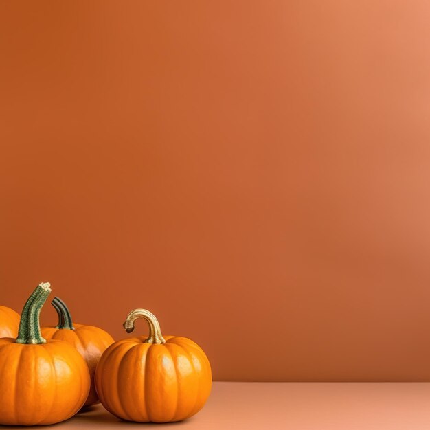 Three pumpkins on a table, one of which has a red background.