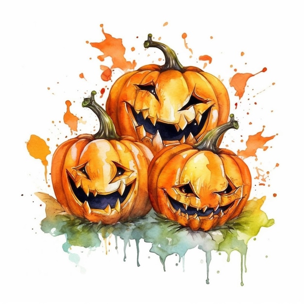 Three pumpkins with a splatter background