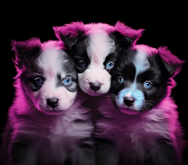 three puppies are sitting in a row with pink fur generativ ai