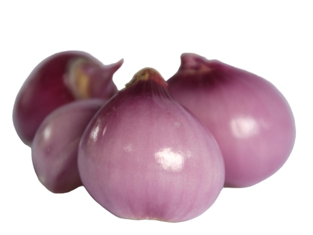 Photo three purple onions are on a white background