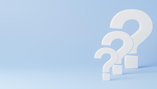 Three question marks background three question mark symbol on blue background answer faq information communication and brainstorming concepts 3d illustration