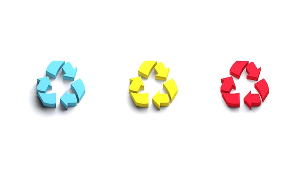 Three Recycle blue yellow red colors web symbol 3D icon school theme banner