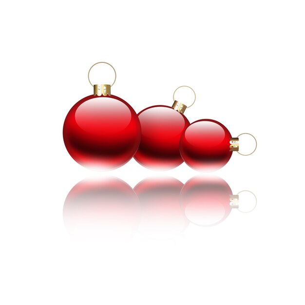 Three red christmas balls on white background