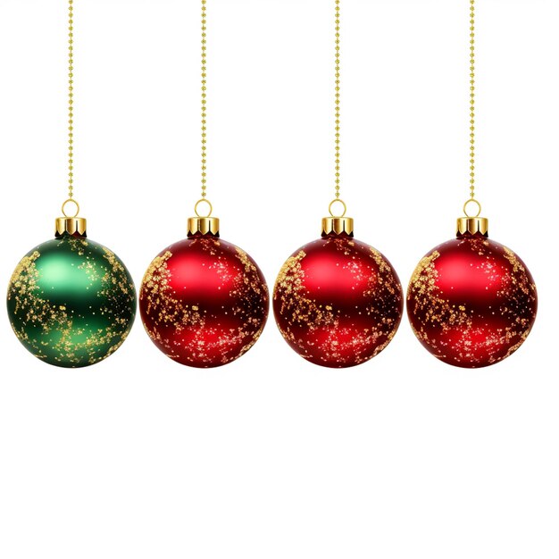 Photo three red and green christmas ornaments hanging from a gold chain generative ai