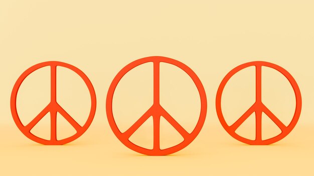 Photo three red peace symbols on orange stage justice and opportunity theme 3d rendering