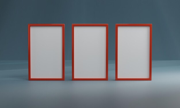 Three red photo frame on blue background