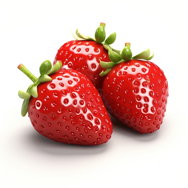 Three red ripe strawberries on a white background