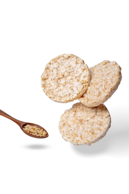 Three rice cake flying idea with wooden spoon