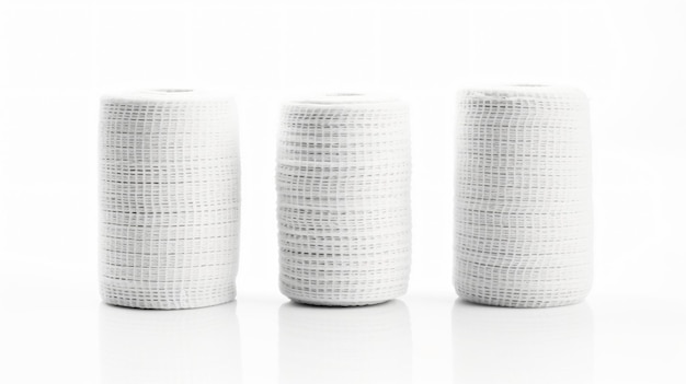 The three rolls of elastic bandage isolated on white background