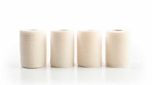 The three rolls of elastic bandage isolated on white background