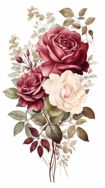 Three Roses with Leaves