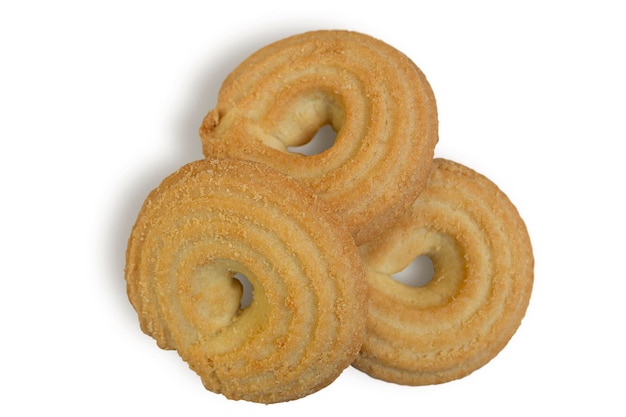 Three round cookies isolated on a white background