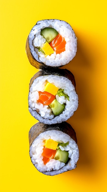 three round sushi rolls looking cute