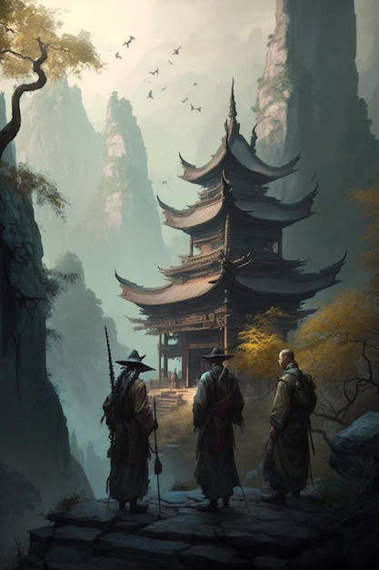 The Three Sages at a Chinese Temple in the Mountains