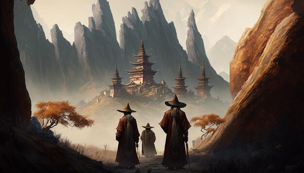 The Three Sages at a Chinese Temple in the Mountains