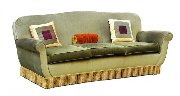 Three seater green velvet upholstered couch