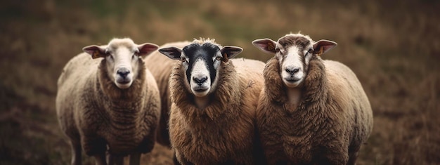 Three sheep on the farm Generative AI