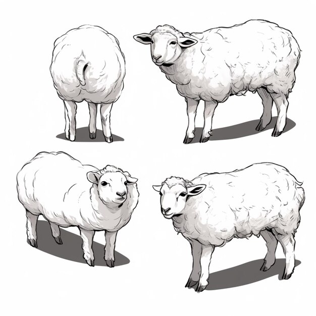 three sheep standing in different positions with one standing up generative ai