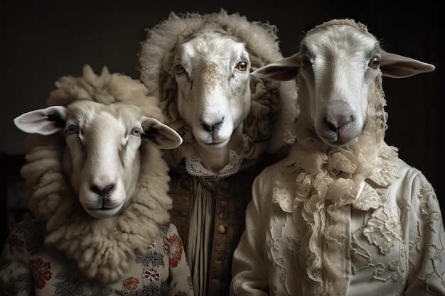 Three sheep with a coat on