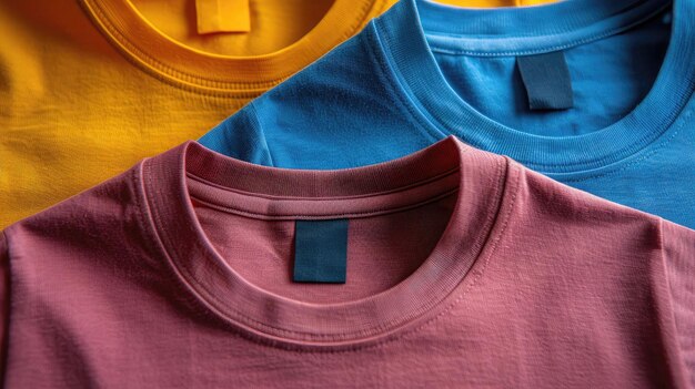 Photo three shirts of different colors are stacked on top of each other