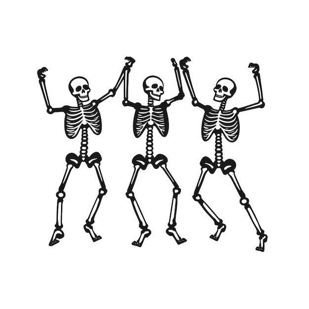 Photo three skeletons are dancing and holding their arms up in the air generative ai