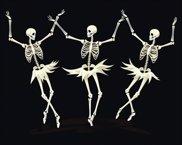 three skeletons dancing in the dark with their arms up generative ai