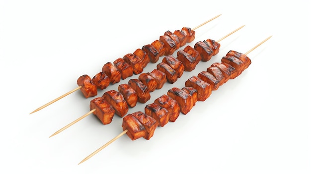 Three skewers of delicious grilled meat Perfect for a summer barbecue or party