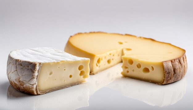 Photo three slices of cheese on a white background