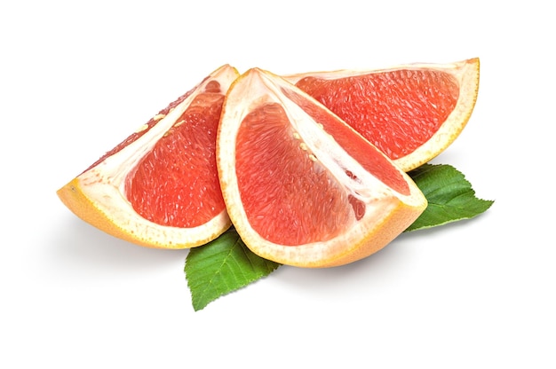 Three slices of grapefruit isolated on white background cutout.