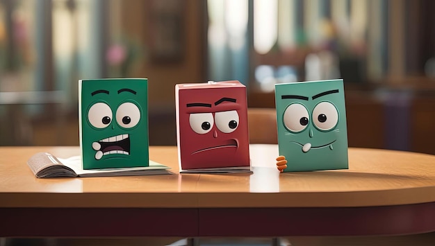 Photo three small paper emotictors sitting on a table in the style of emotional sensitivity