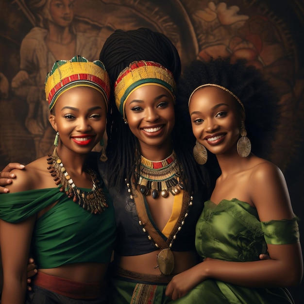 Three smiling black girls Celebrating Black History Month