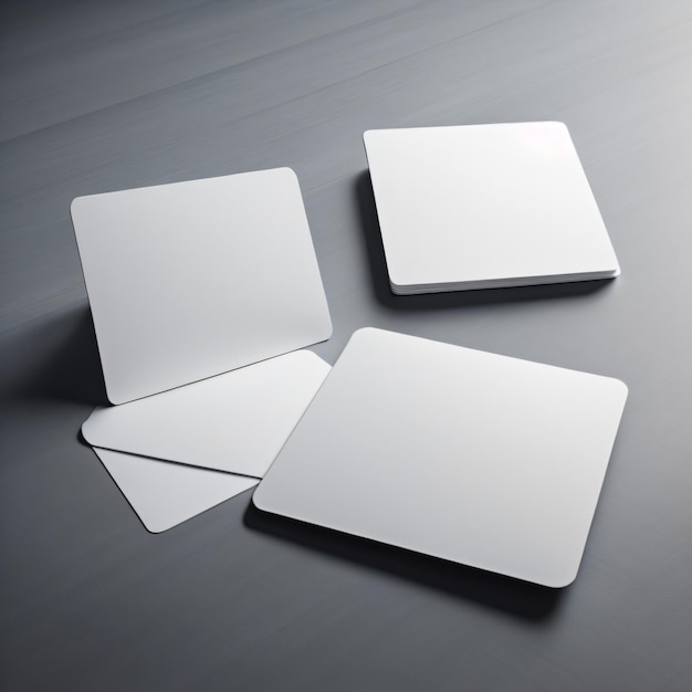 Three square white coasters are on a table with the word light on the bottom