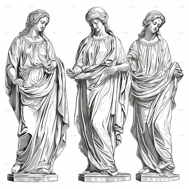 три статуи женщин в разных позах, генеративный ИИ
