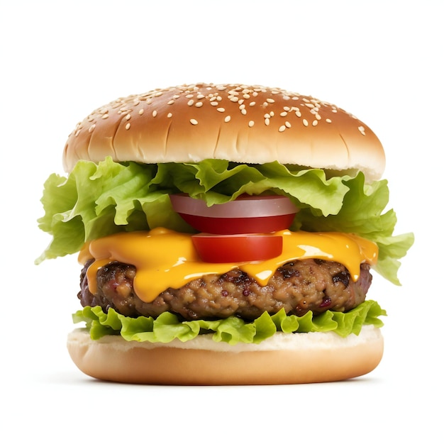 Photo three step burger in white background