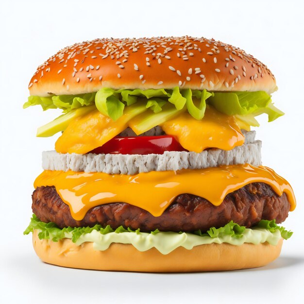 Photo three step burger in white background