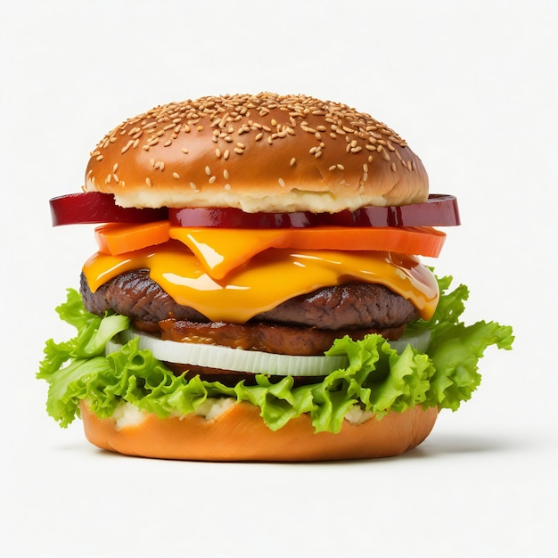 Photo three step burger in white background