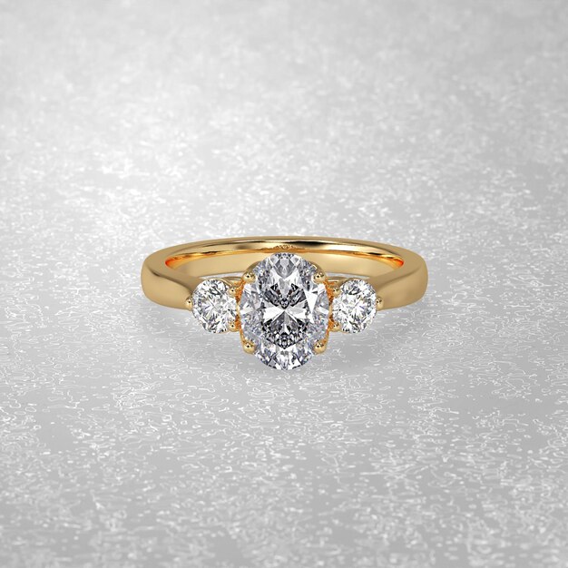Обручальное кольцо с тремя камнями в металлическом золоте 3D рендеринг