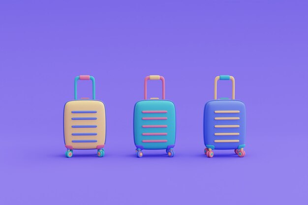 Three suitcases,tourism and travel concept,holiday vacation,ready for travel,minimal design,3d render