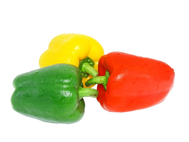 Three  sweet peppers. Isolated over white