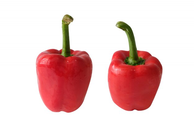 Photo three sweet red peppers isolated on white background