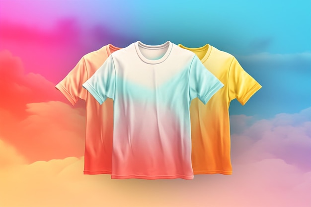 Three t - shirts with a rainbow background